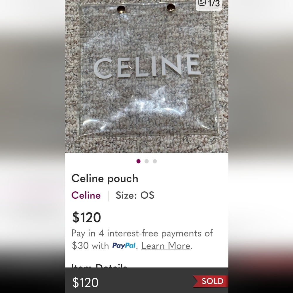 Celine Clear PVC/ Plastic Pouch 8" x 8" - Picture 7 of 8